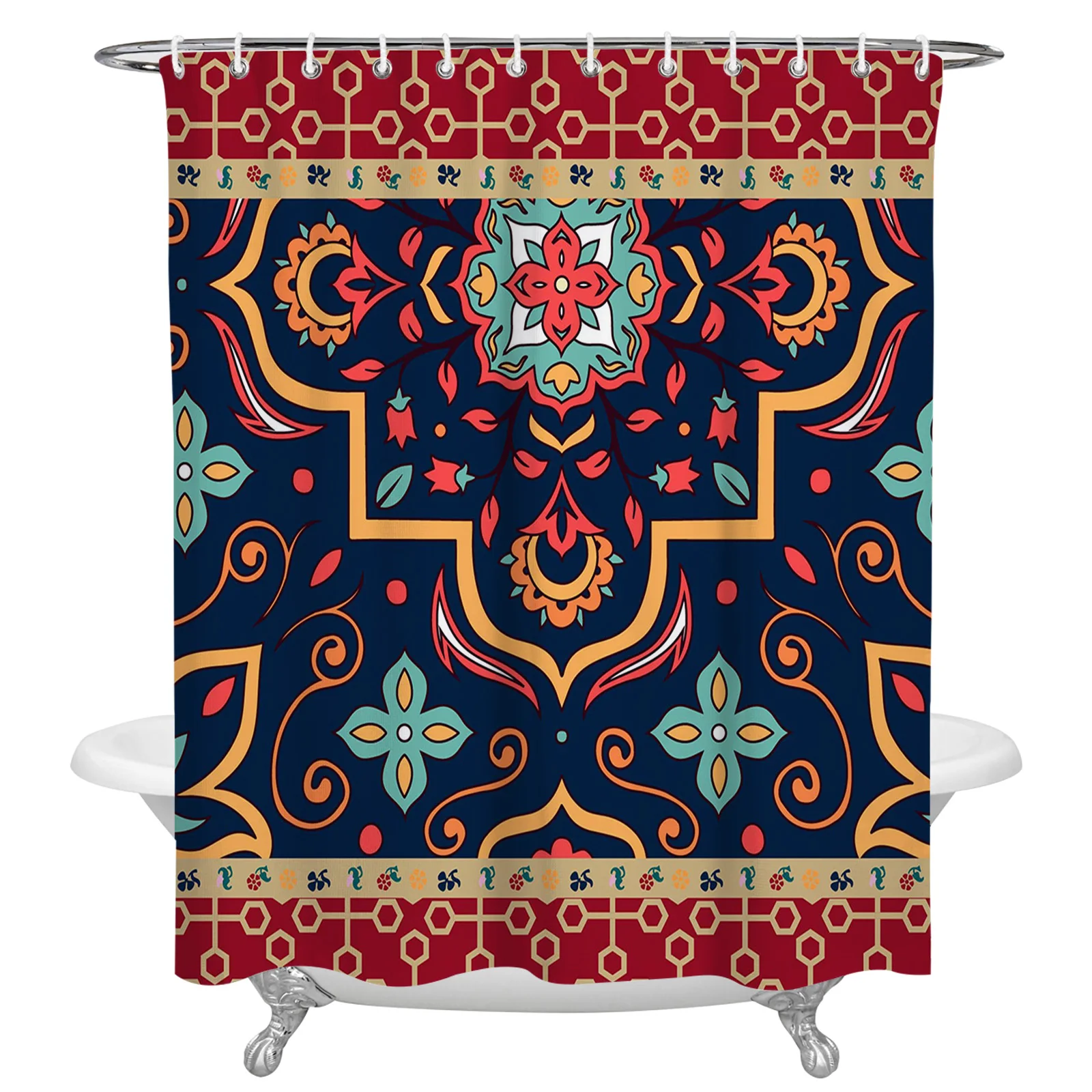 Turkish Persian Pattern Retro Shower Curtains Waterproof Bath Curtains Home Decor Modern Luxury Bathroom Curtain