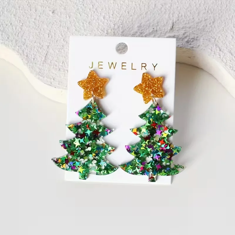 1 paire de boucles d'oreilles vintage en forme d'arbre de noël, bijoux de vacances pour femmes, cadeau pour noël, fêtes, tous les jours