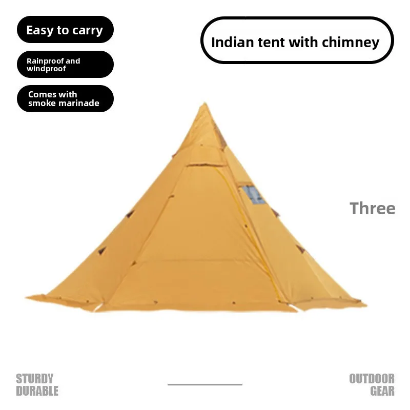 

Pyramid Tent, Indian Shelter, Rainproof Outdoor Camping Tipi Yurt Tent with Chimney Opening for All-Season 3-4 People