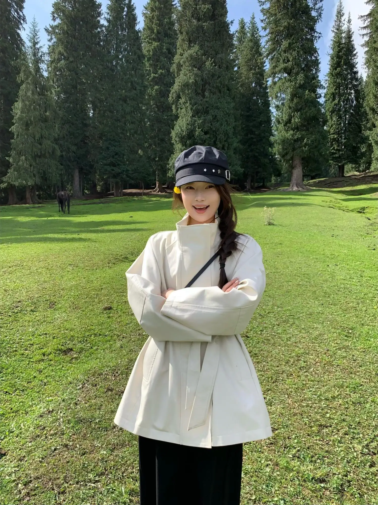 

nini mat ort Korean Sle Windbreaker Stand Collar Slim Fit Beige Coat Long Sve Casual Women's Faion