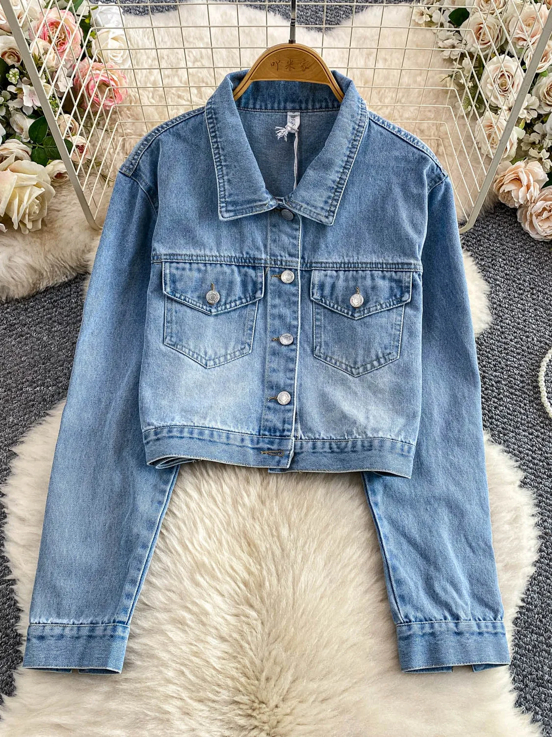 

Slim Fit ort Denim Jaet Женская винтажная синяя верхняя одежда с отложным воротником и пуговицами, модная верхняя одежда для поездок на работу