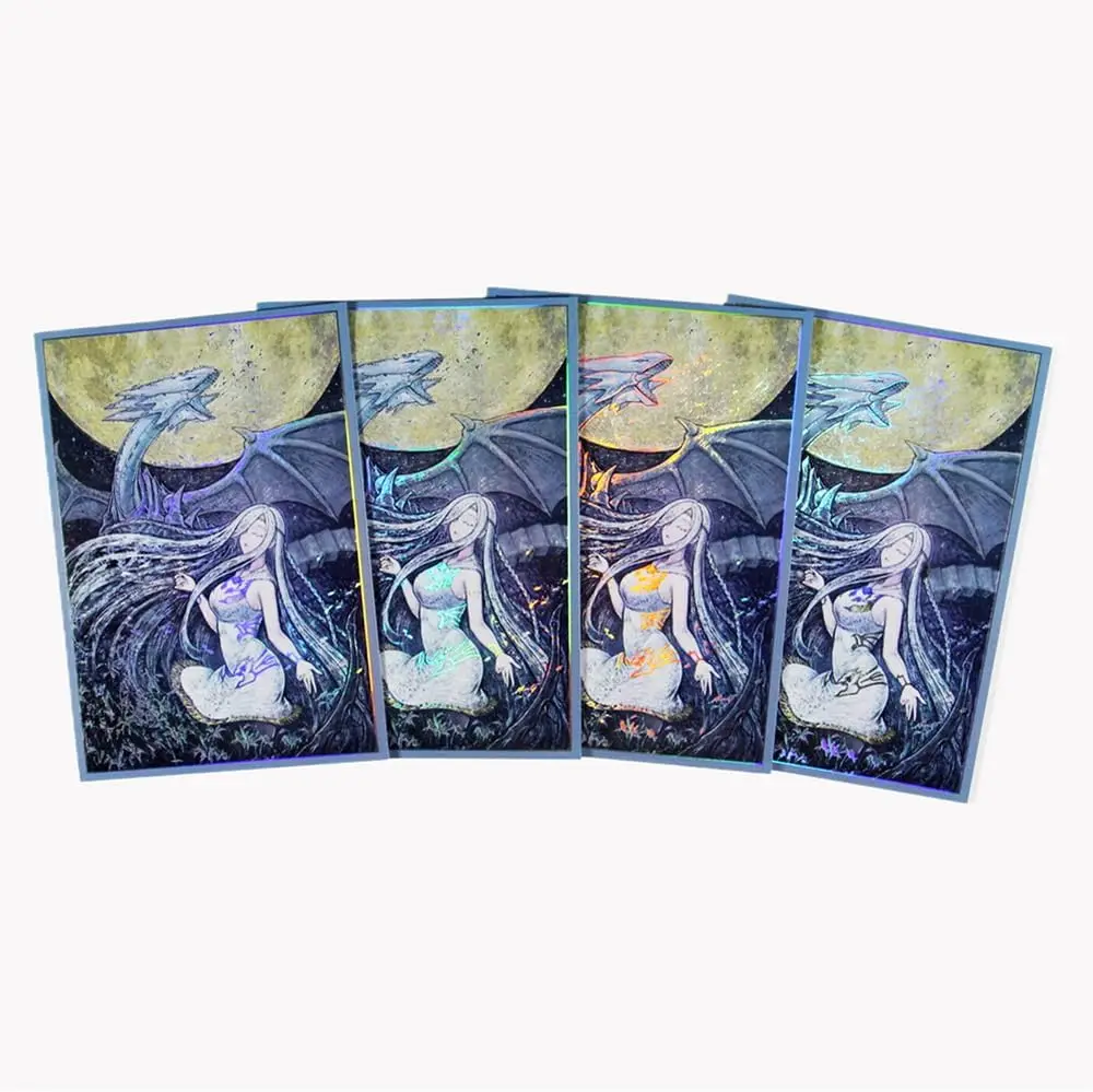 50PCS 63x90mm Trading Cards Protector Holographic Animation YuGiOh Card Sleeves Shield Laser Cute Card Deck Cover Japanese Size