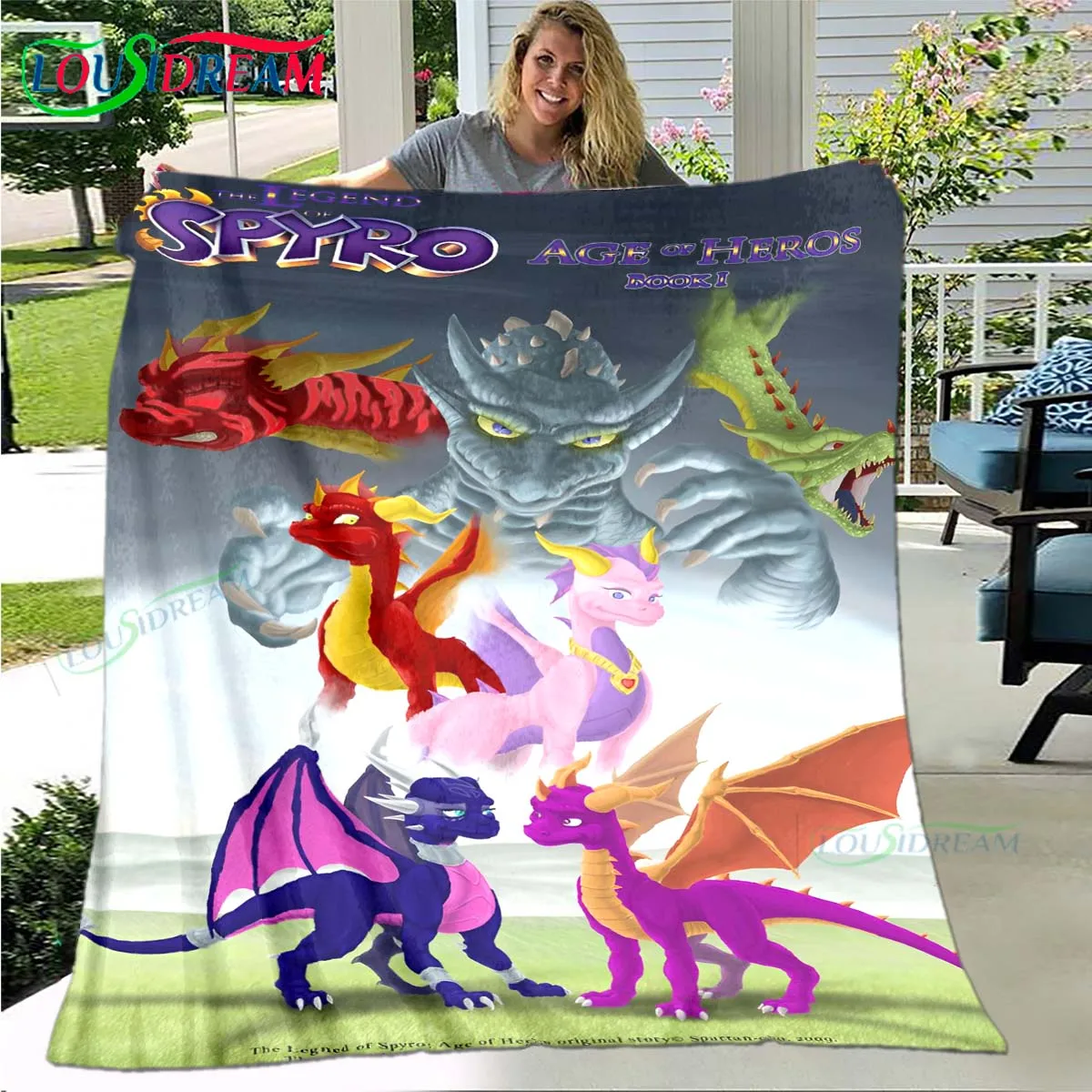 3D Classic Games S-Spyro Dragon Blanket Star Art Flannel Thin Blanket Portable Home Travel Office Lunch Break Blanket Gift