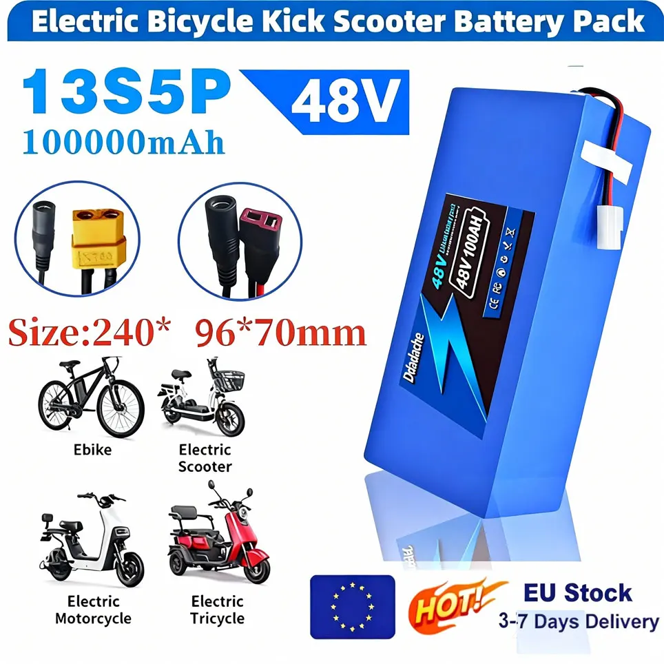 48V 100Ah 13S5P Lithium-Batteriepack mit BMS für Elektromobilitätswerkzeuge 500W 750W 1000W + 54,6V 2A Ladegerät Mobilitätsroller-Batterie
