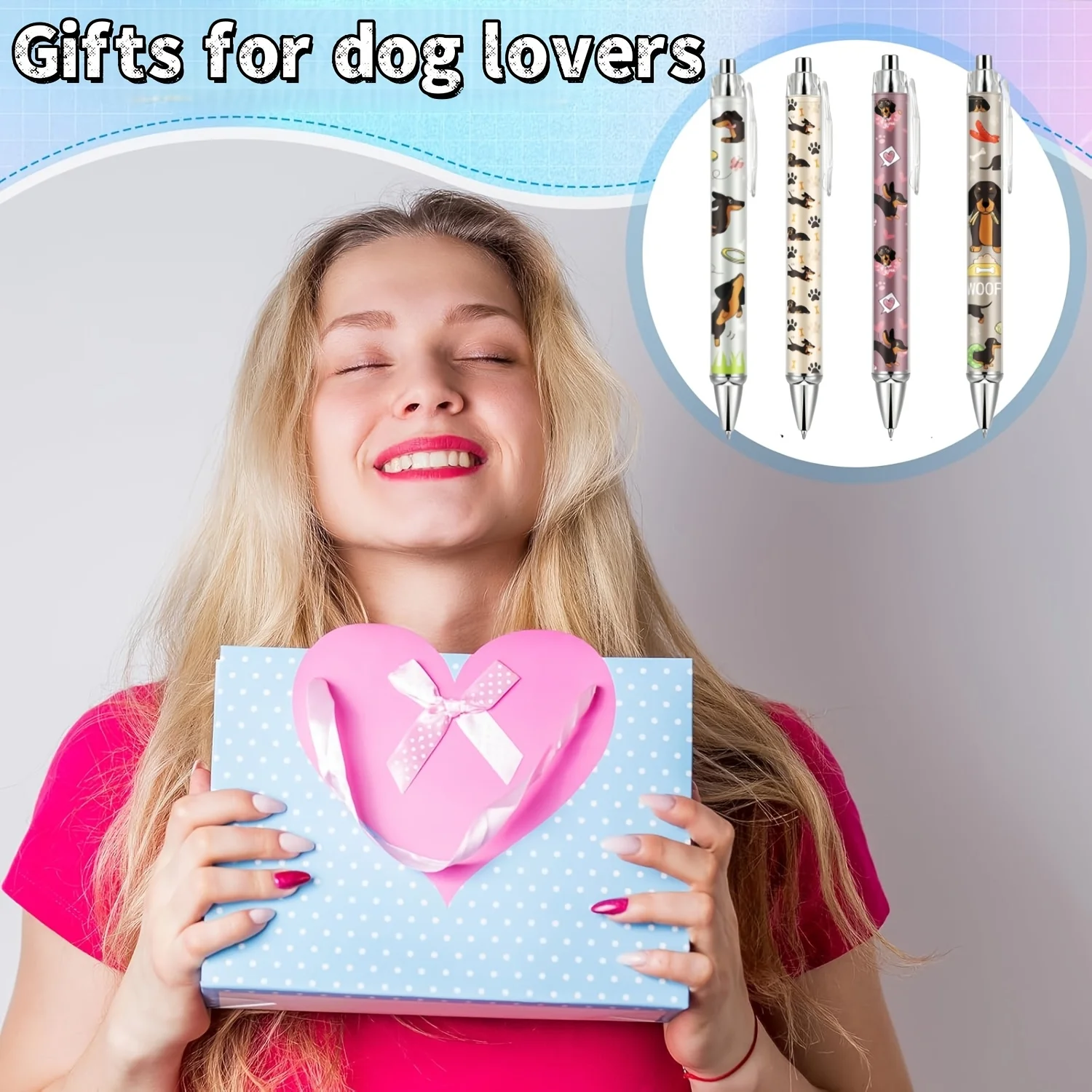 4 Pcs Dachshund Ballpoint Pens, These Black Ink Pens Feature Dachshund Design With Exquisite Details, Cute And Delicate Pens