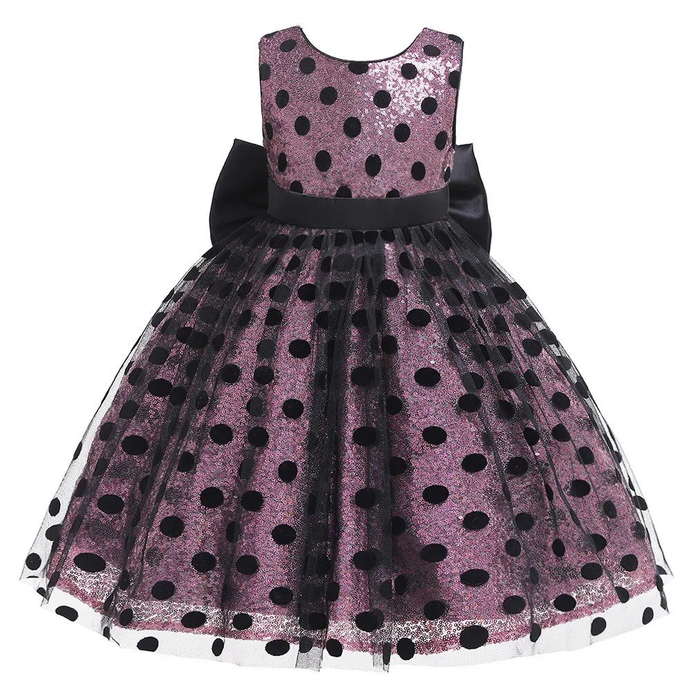 Summer Girls' Sleeveless Knee-Length Sequin Bow Princess Dress Is Suitable For 1 To 6 Years Old Baby Birthday Party Wear