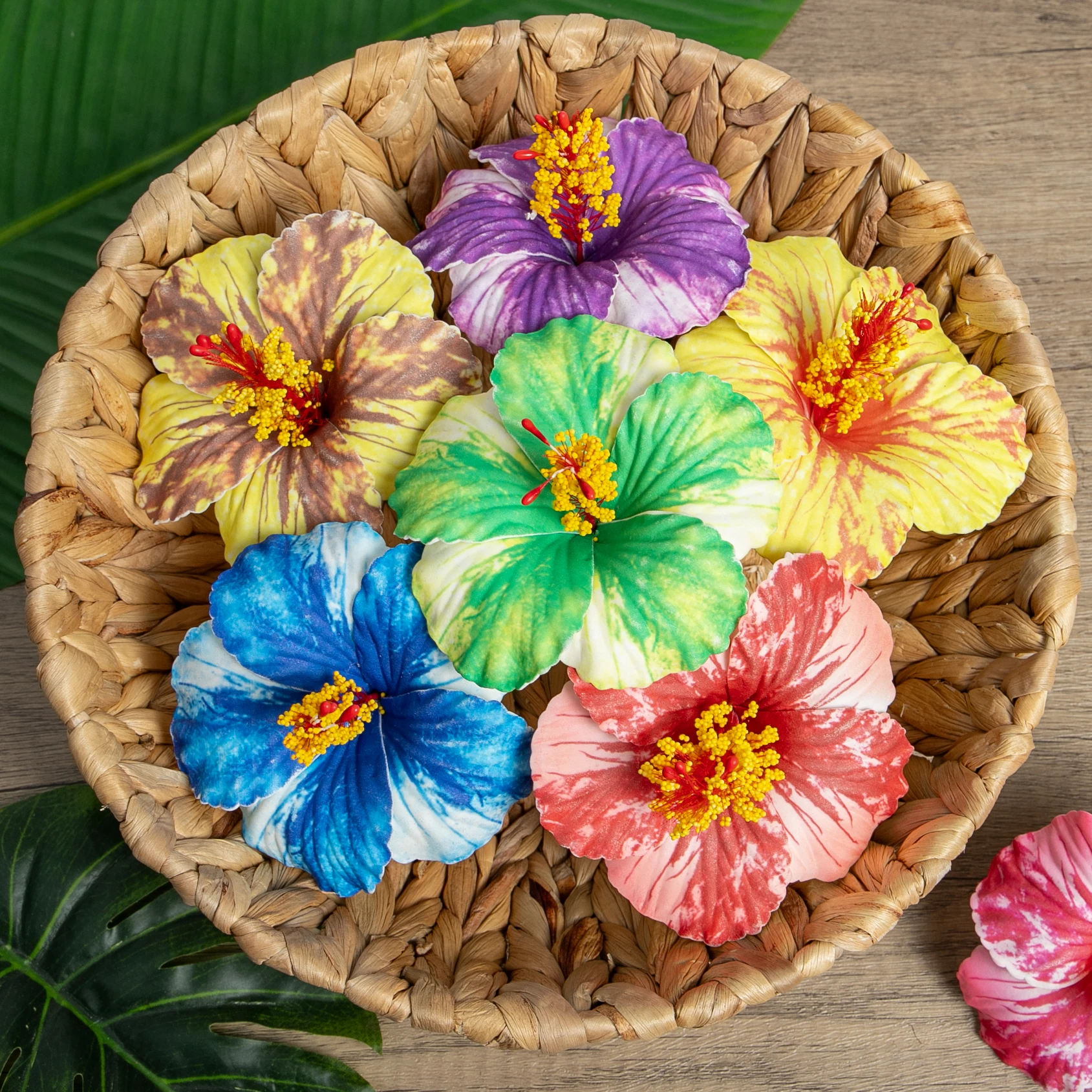 

10Pcs 4.7Inch Hawaiian Flowers Artificial Hibiscus Hair Clips Foam Flower Headwear for Beach Wedding & Party Decorations