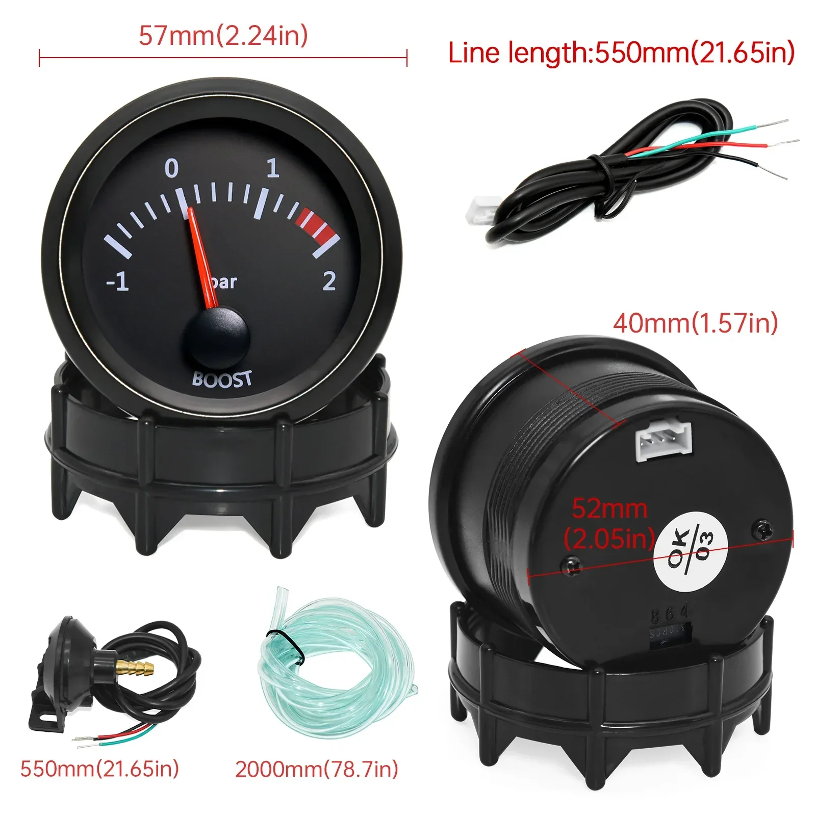 2'' 52mm Rennwagen-Anzeigeinstrumente: Wassertemperatur, Öltemperatur, Voltmeter, Öldruck, Vakuum, Ladedruck, Luft-Kraftstoff-Verhältnis, EGT-Messgerät – Detail 10