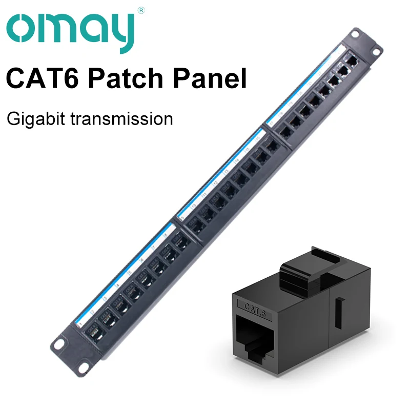 24 Port CAT6 Through Coupler Patch Panel RJ45 Network Cable 19in 1U with Back Bar Rackmount  CAT6A UTP Keystone Jack