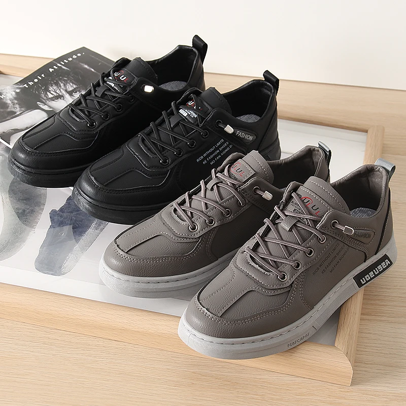

Comfortable to Wear Sports Leisure Shoes Men's Low Top Fashion Sneakers Rubber Outsole round Toe Flat Heel Casual Leather Shoes