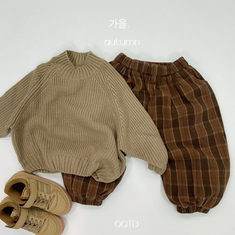 Childrens Boys Retro Plaid Pants Spring Autumn Closure Toddler Boys Lantern Pants Versatile Casual Loose Kids Baby Boys Pants