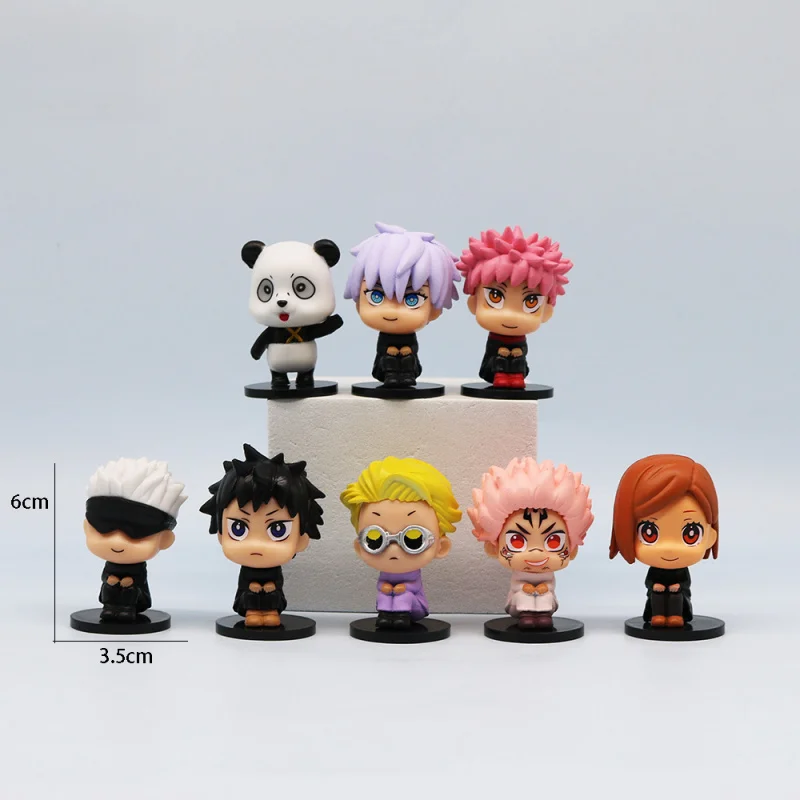 

8 pcs/set juiutsu Kaisen anime figure 6cm Satoru Yuji meumi panda Nanami Sukuna Nobara cute Q toys car decoration birthday