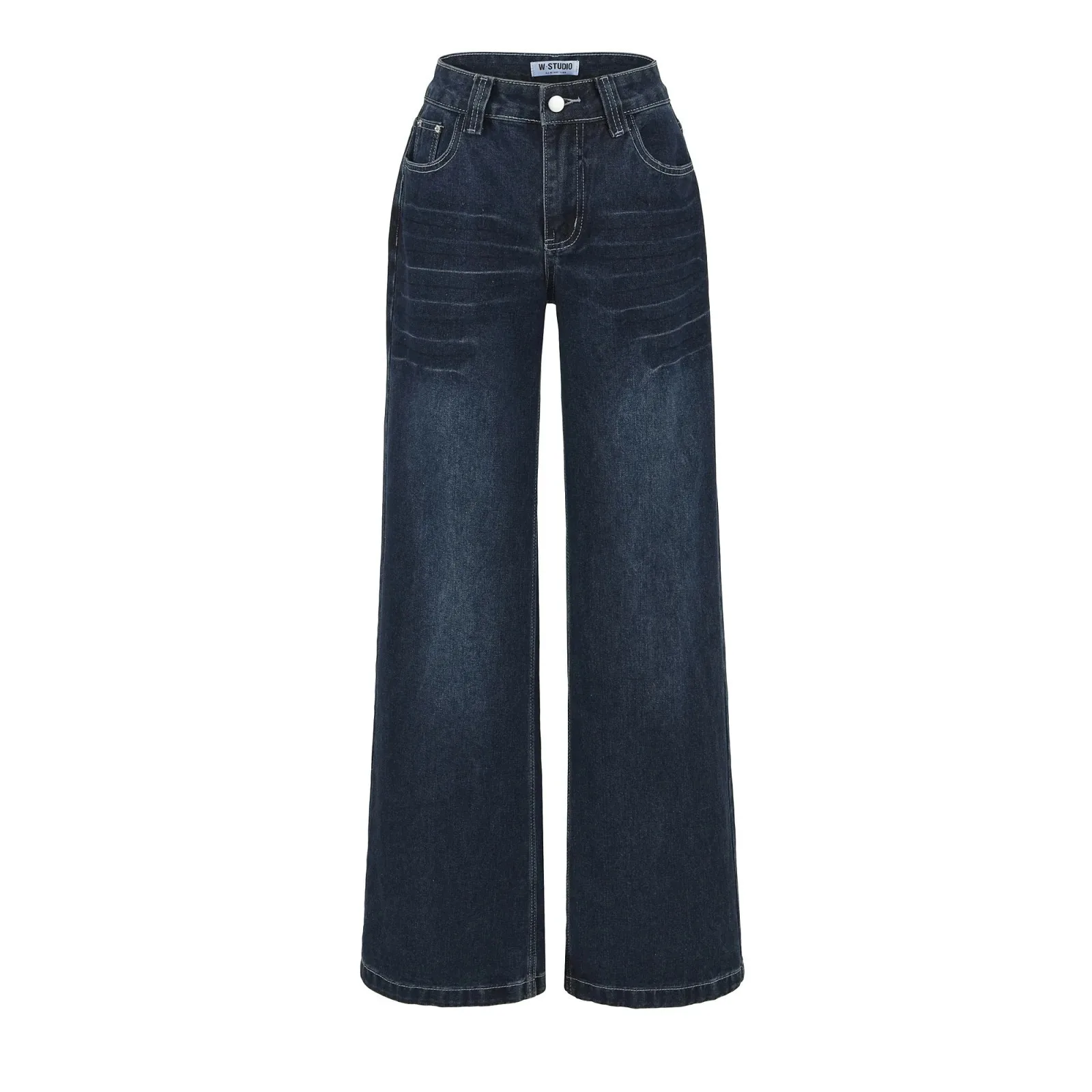 American Fashion Style High Waist Straight Pants For Women Versatile Slimming Design With Visible Stitching Draped Wide-Leg RSRL