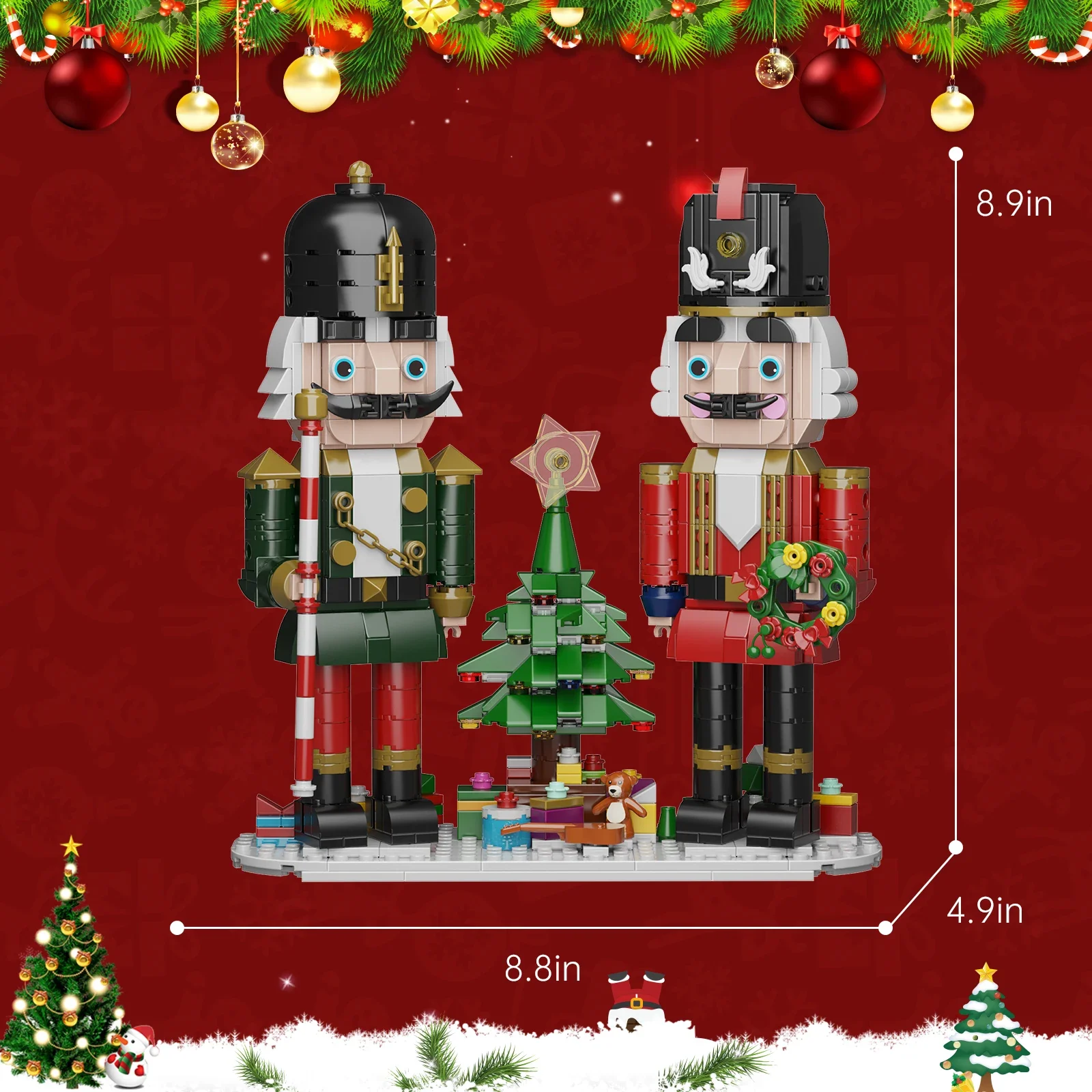 MOC Christmas Nutcracker Building Block Set 2in1 Figures King and Soldier Model With LED Light DIY Kid Puzzle Toys Birthday Gift