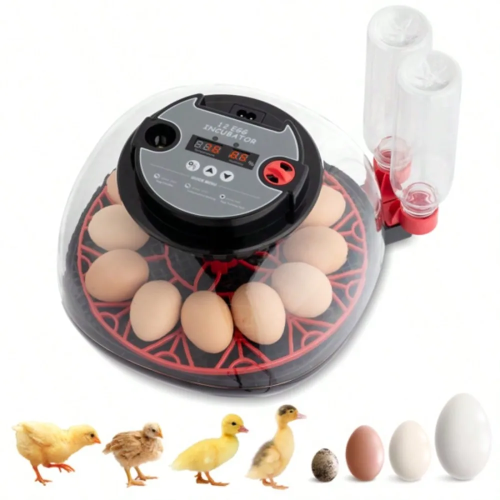 US 12 Egg Incubator With Automatic Egg Turning, Temperature And Humidity Control,Auto Water Addition, LED Egg Candler