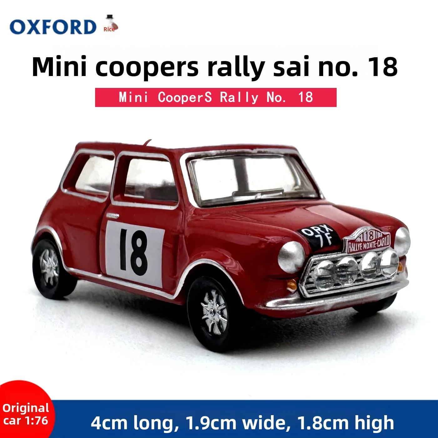 

OXFORD Mini CooperS Ралли No. 18 Модель автомобиля из сплава, коллекция имитационных автомобилей, орнамент 1:76