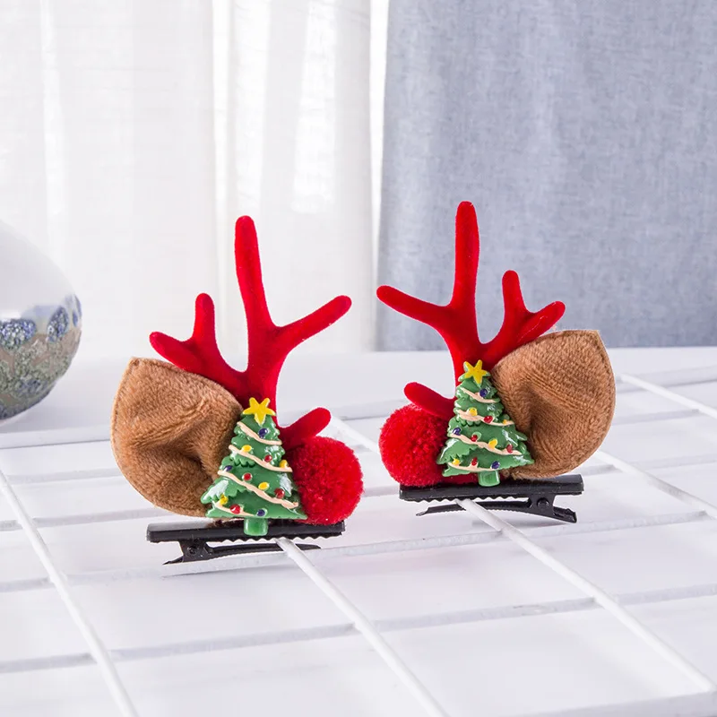 2Pcs/Pair Christmas Antler Hairpin Clip Hccessories Children Cute Clip Net Red Cartoon Elk Hair Card On The Gift Wholesale