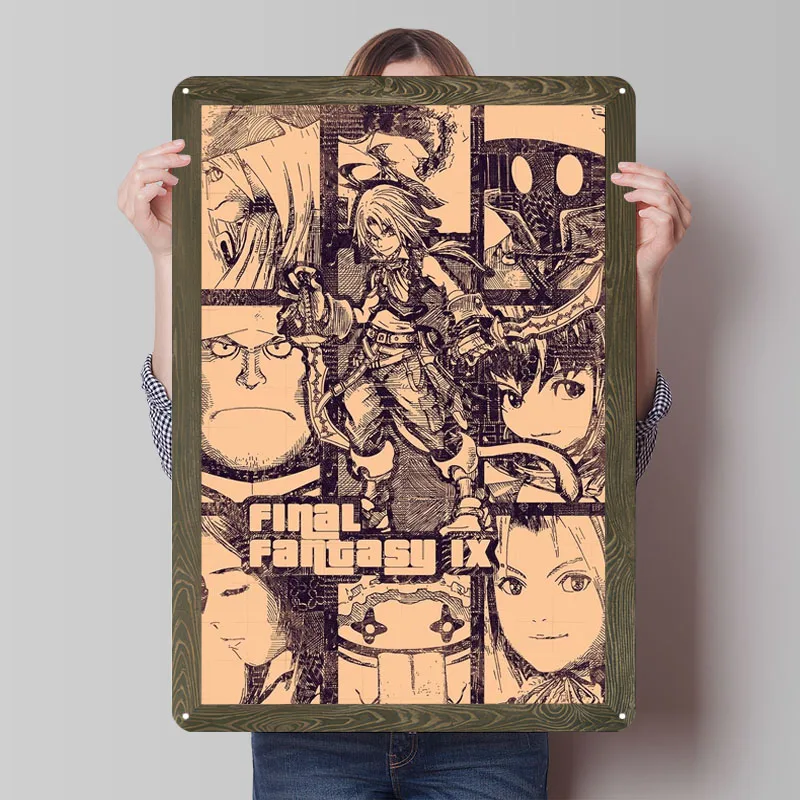 Final Fantasy-letreros de hojalata de 9 Doodle, póster de videojuego, decoraciones para exteriores, letrero de Metal personalizado para decoración artística de pared, Bar