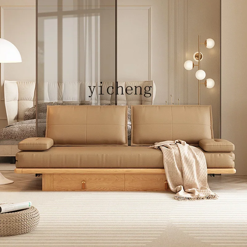 LYY  folding multifunctional sofa bed dual-purpose living room Nordic microfiber leather retro storage sofa