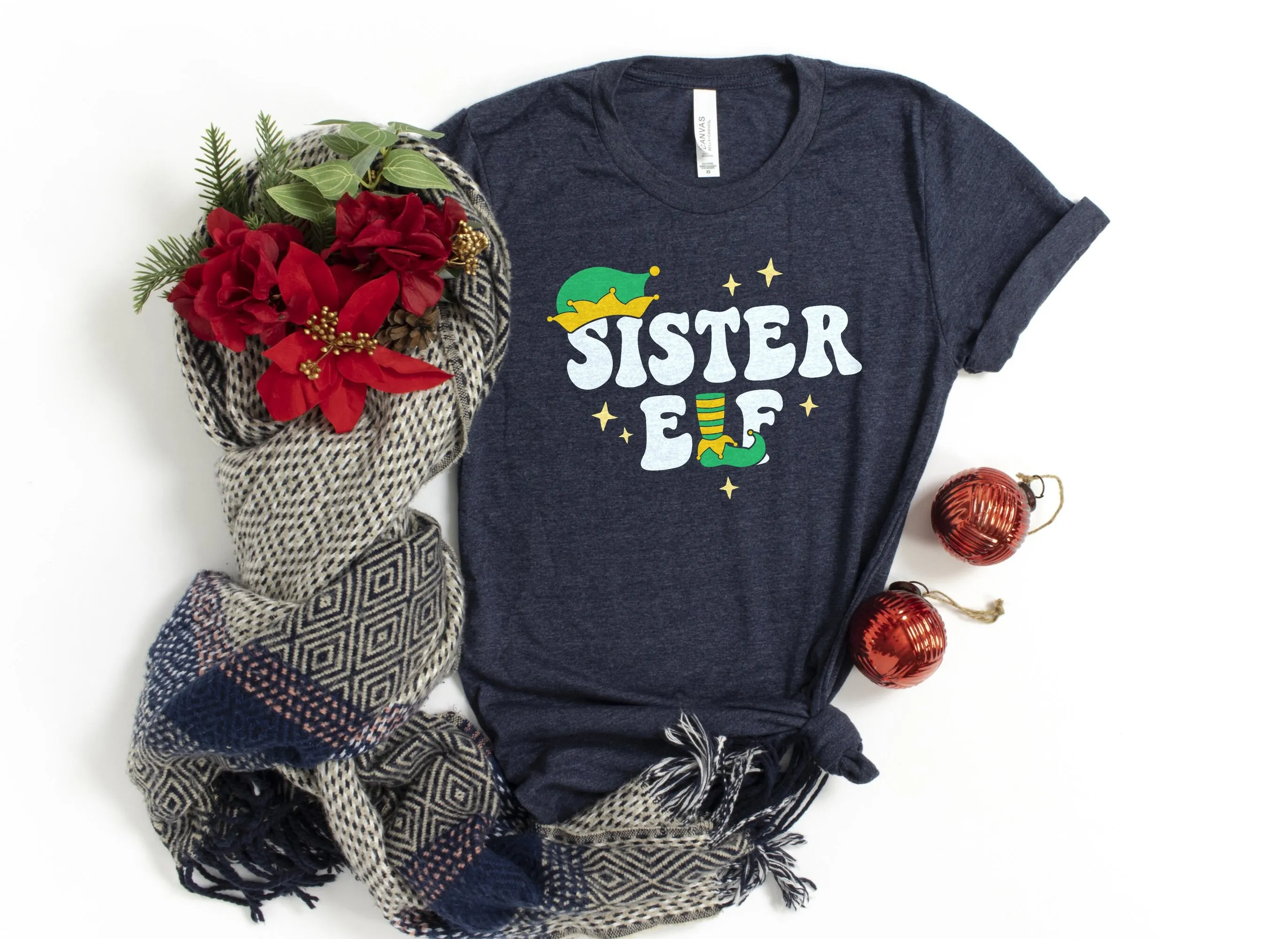 Sister Elf T Shirt Family Matching Retro Christmas Outfit