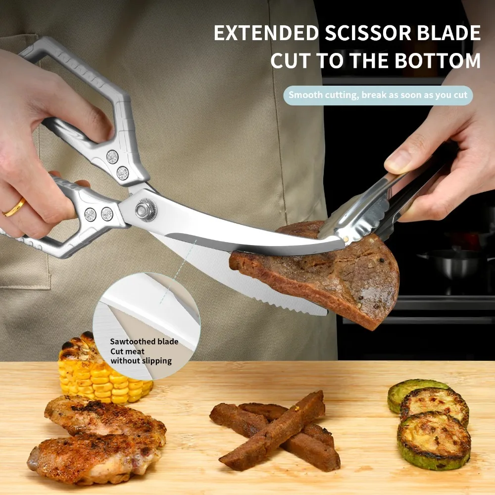 New Heavy Duty Stainless Steel Poultry Shears - Professional Sharp Meat Scissors for Cutting Chicken, Turkey Bones & BBQ Cooking