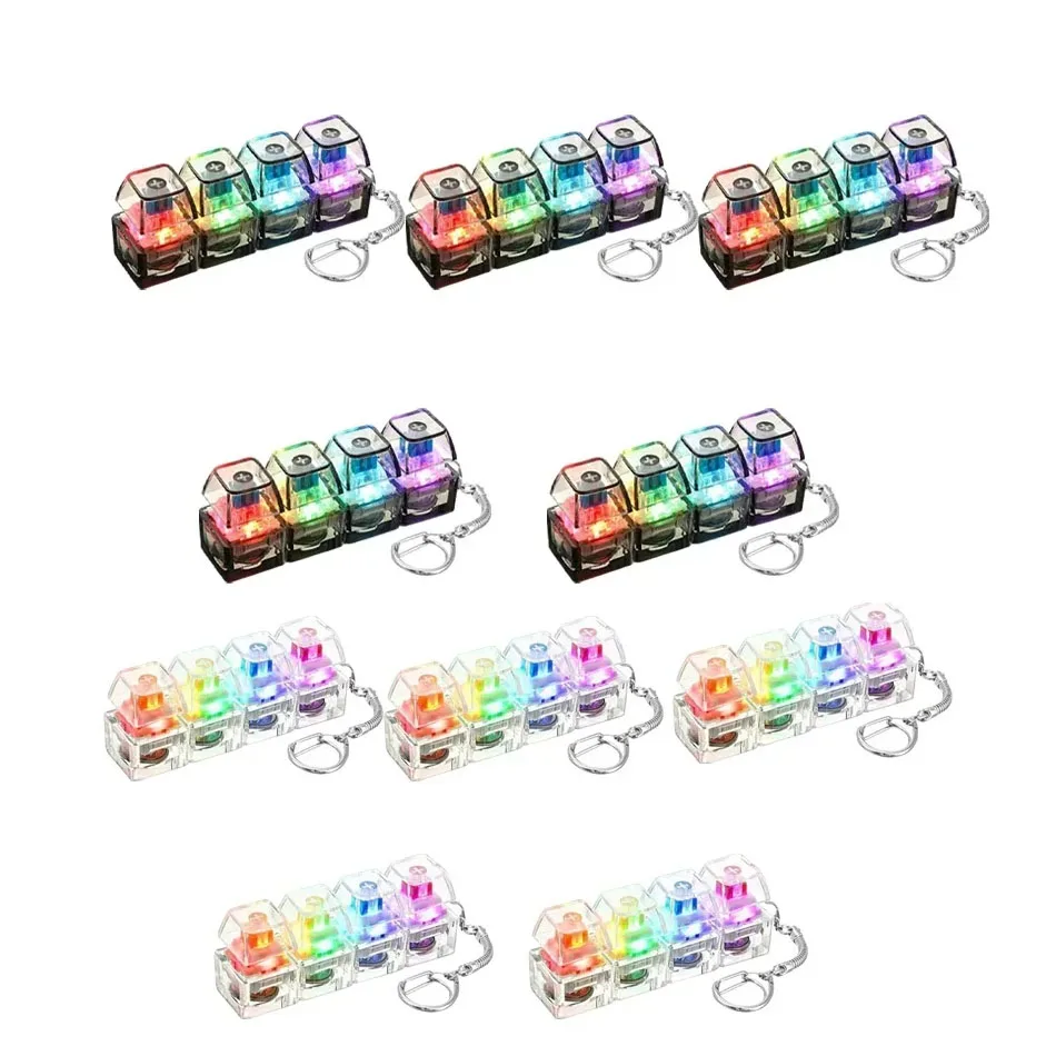 2026 Keyboard Clicker with LED Light Keychain 4-Key Transparent Keyboard Toy Anxiety Relieving Clicker