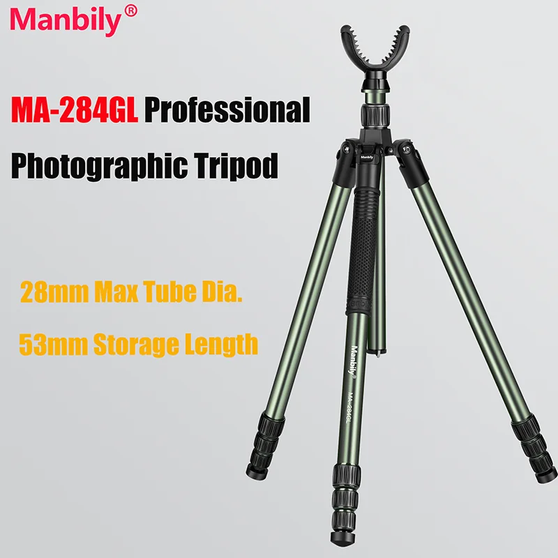 Manbily MA-284GL حامل ثلاثي محمول من الألومنيوم للاستخدام الخارجي للصيد مع حامل ثلاثي احترافي للتصوير الفوتوغرافي U-1V-Yoke Max.load 10 كجم