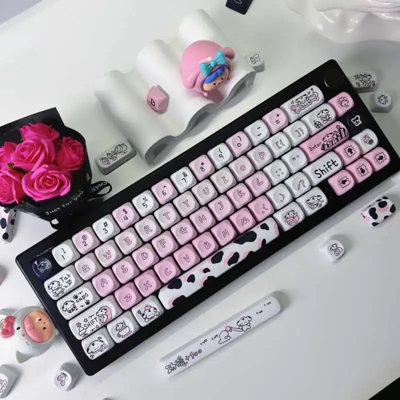 Spotted Puppy Keycaps Cute Pink MOA Height Cartoon Mechanical Keyboard Cap 75 87 S98 104 Girls Keyboard Decorative Keycap