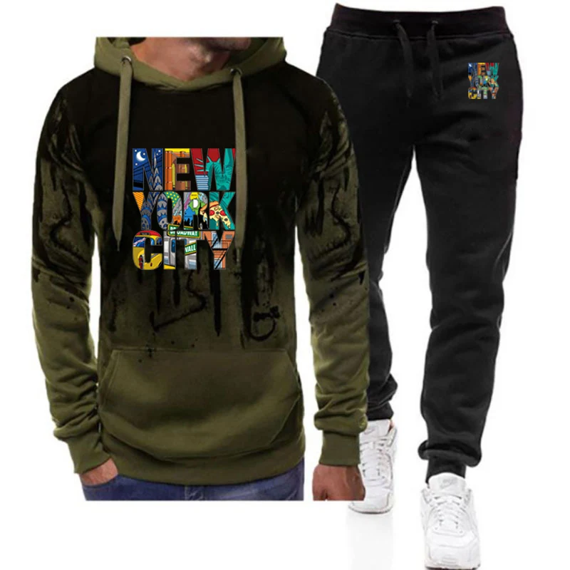 

2025 New Type Set Spring And Autumn Men's NEW YORK CITY Graphics Logo Print With Drawstring Hoodies Handsome Long Pants Suits