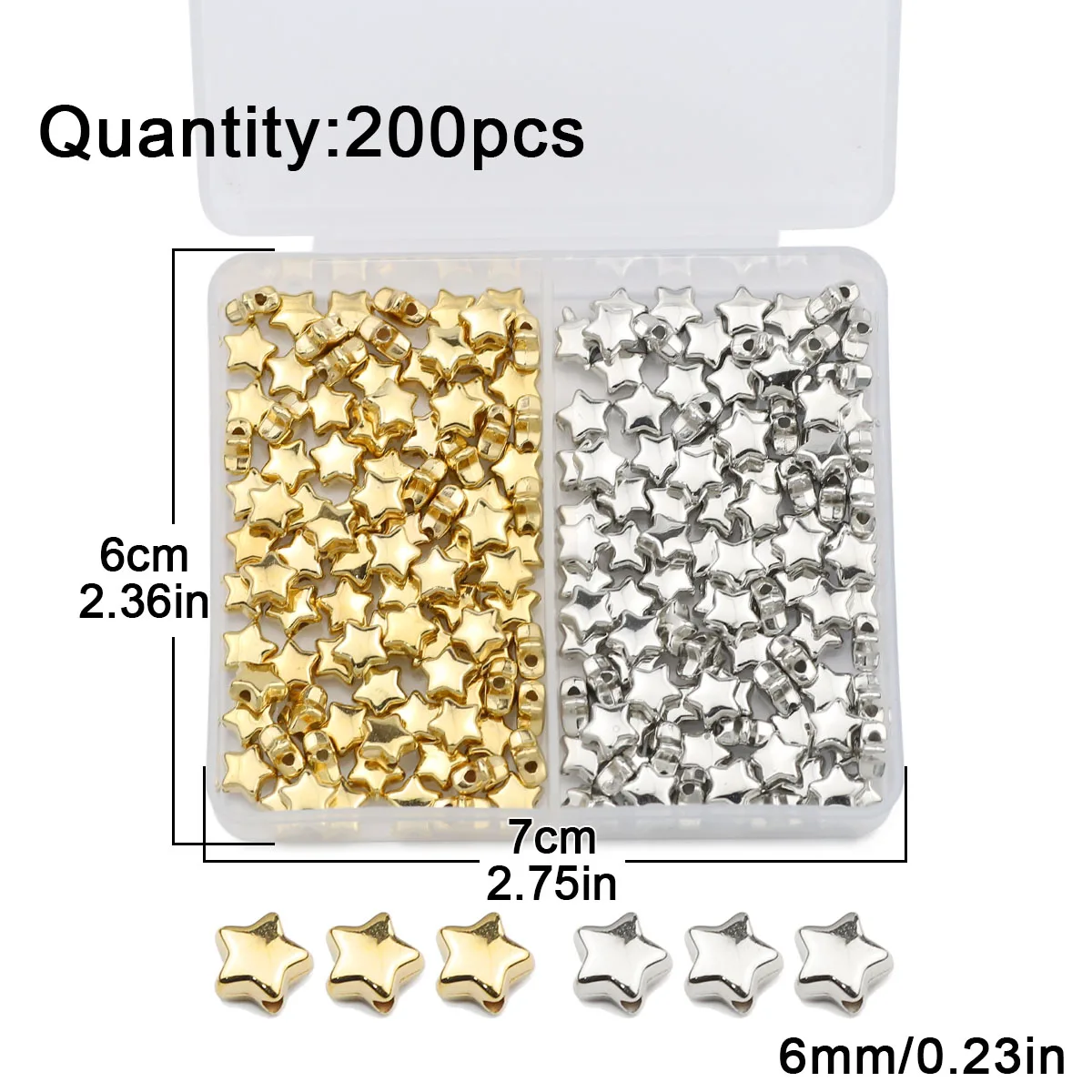 200 pz 6MM stella oro/argento placcato CCB distanziatore perline allentate kit fai da te scatola per braccialetto collana orecchini gioielli che fanno accessori