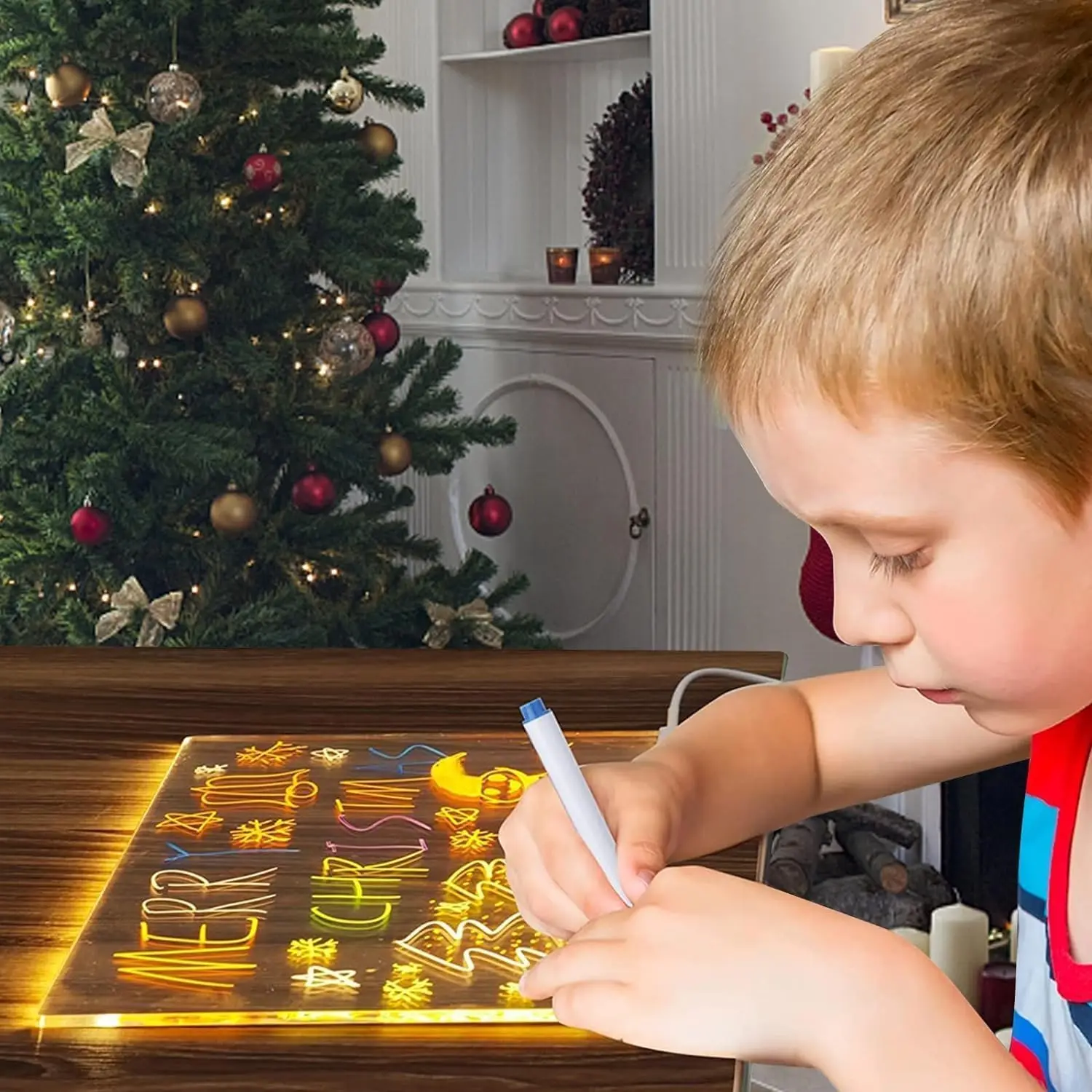 LED Note Board with Colors Erasable DIY Children's Drawing Board Letter Message Board White Luminous Dry Erase Board with Stand