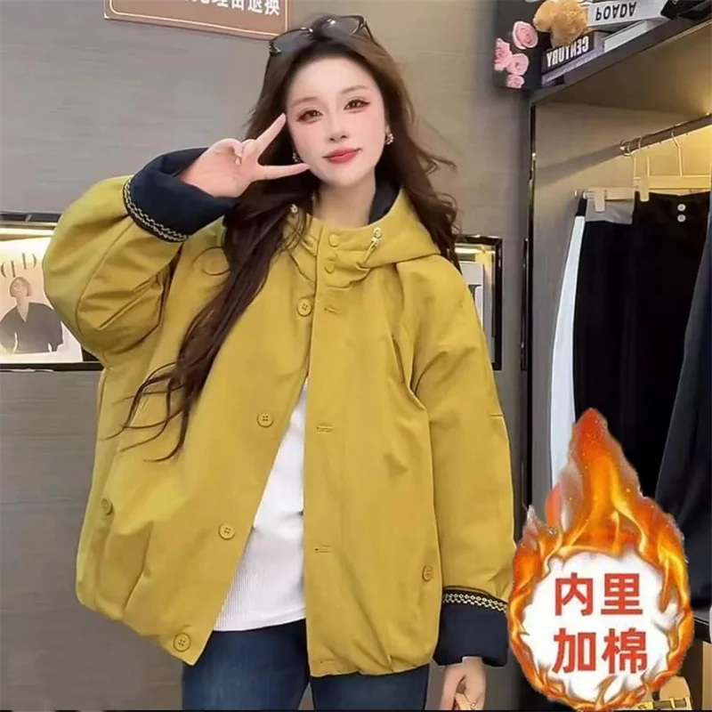 

Women's 2025 Winter New Arrival Korean Style Loose Fit Slimming Fashion Versatile Casual Coat Winter Yellow Navy Blue Beige Grey