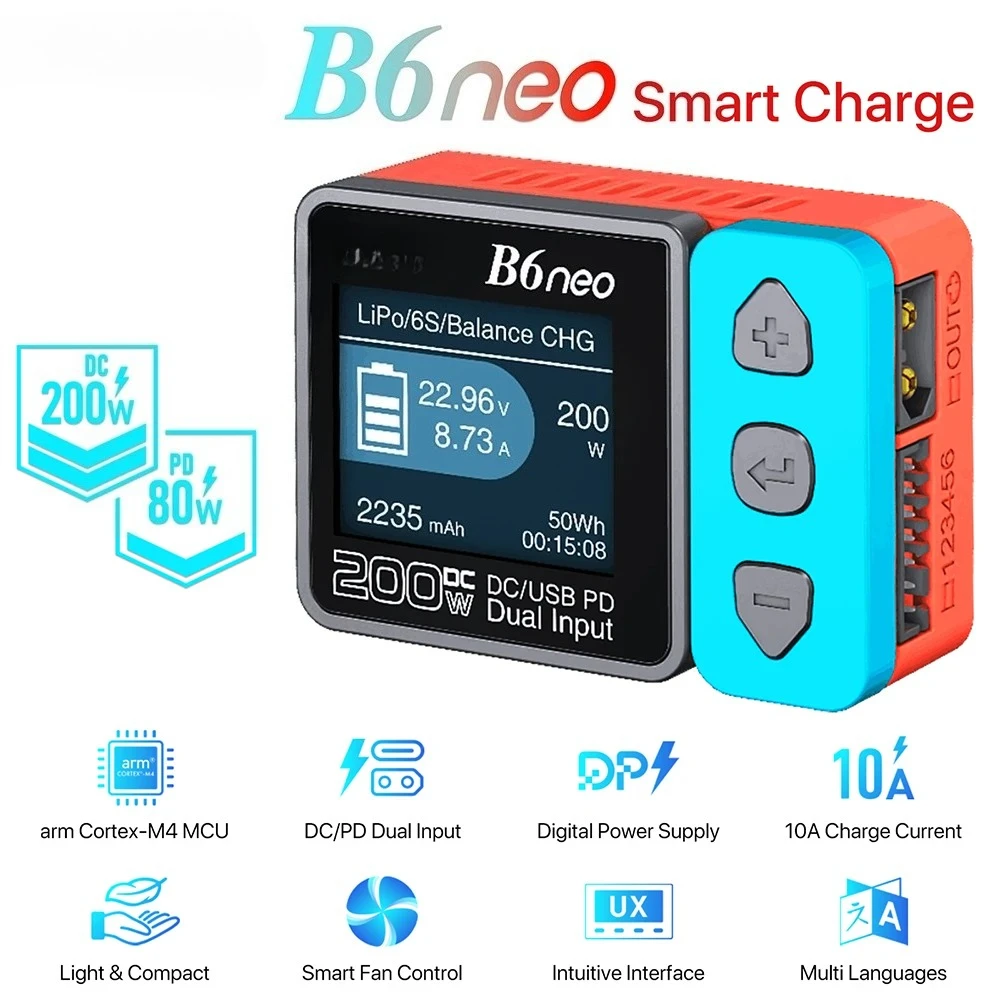 

SkyRC B6 neo Smart Charger DC 200W PD 80W LiPo Балансное зарядное устройство SK- 100198 Компактное зарядное устройство 6S