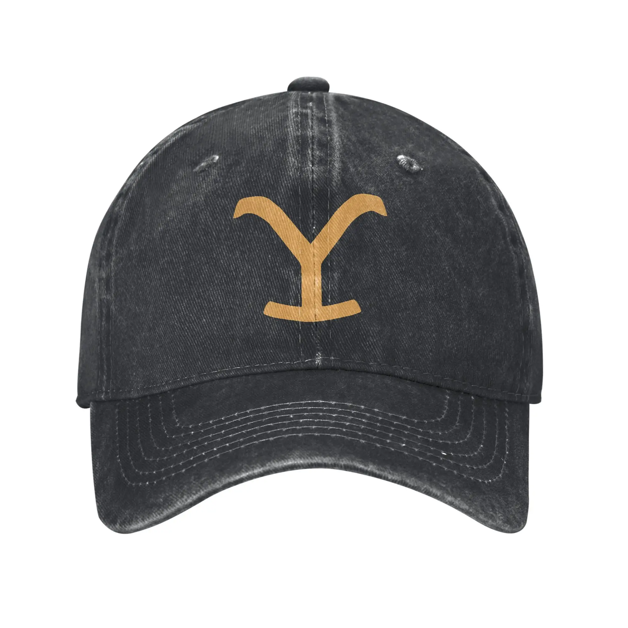 

Yellowstones Dutton Ranch Gold Logo Baseball Cap Vintage Distressed Washed Snapback Cap Unisex Style Adjustable Fit Caps Hat