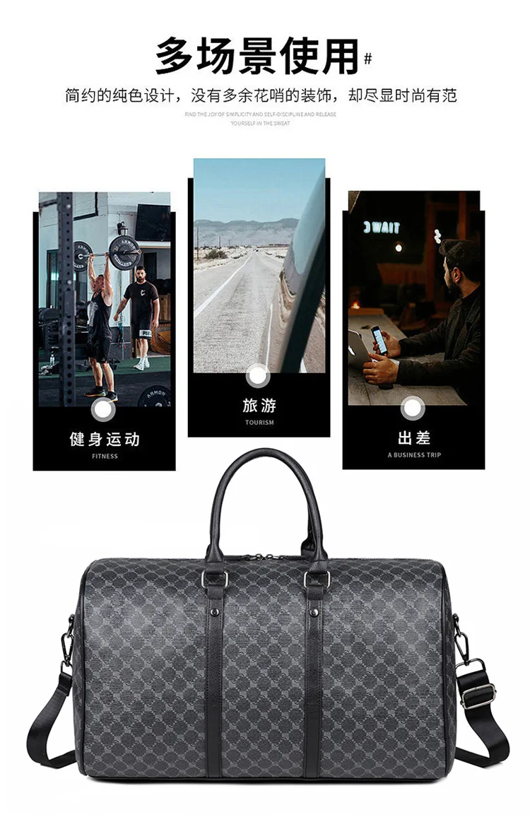 Große Herren-Tragetaschen, modische Handtaschen mit Karomuster und Henkeln, Herren-Umhängetaschen, wasserdichte Reisetaschen, Herren-Gepäcktaschen. – Detail 3