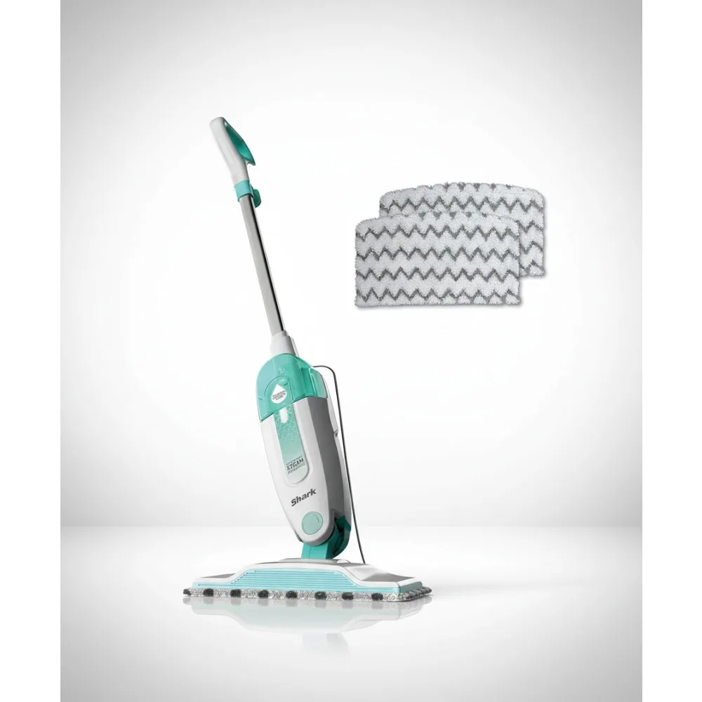

Steam Mop with Washable Pads, Removable Tank, Lightweight Cleaner for Hard Floors, Tile, Laminate - White/Seafoam