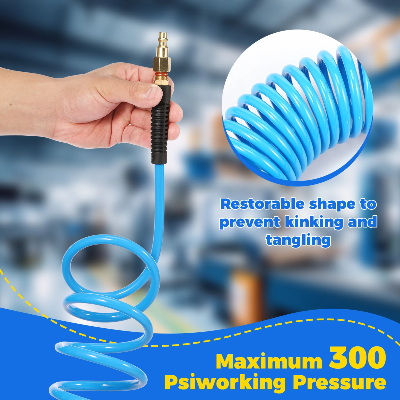 Selang Kompresor Udara 1/4NPT dengan Coupler dan Steker 25 Kaki Fleksibel PU Selang Udara Mundur Aksesori Alat Anti Kink untuk Penggunaan Industri