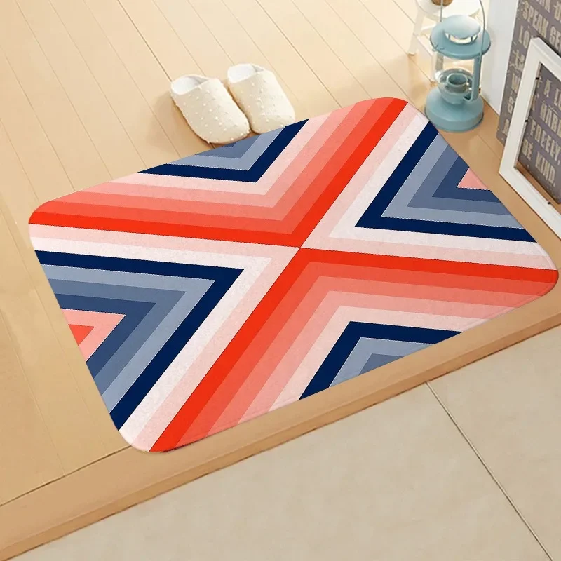 Striped Print Floor Mat Soft Non Slip Doormat Vintage Mid Century Style Rug for Entrance Bedroom Bathroom Indoor Home Decoration
