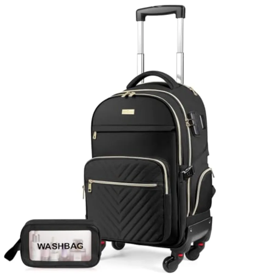

Rolling Backpack for Women 21x14x9 45L Travel Backpack with Wheels and USB Type-C Charging Ports Water-Resistant Carry-On Lugga