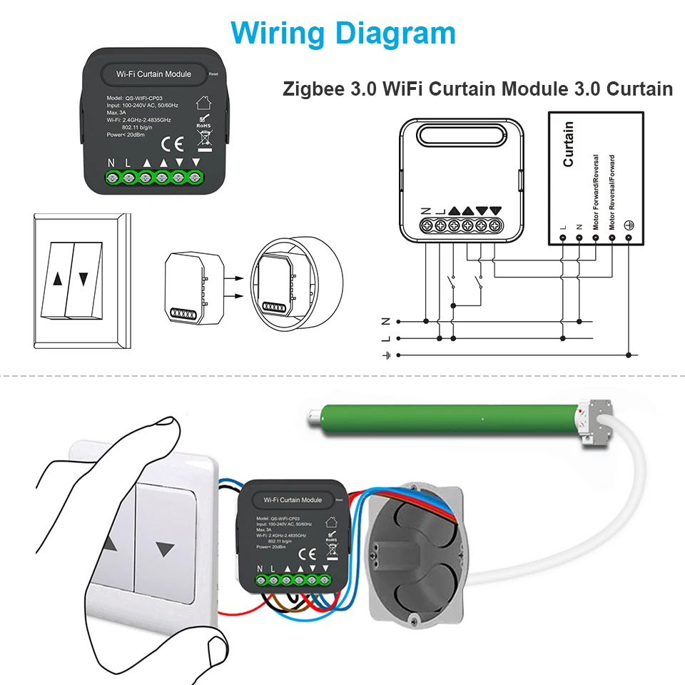 Wsdcam Tuya Smart WiFi Curtain Switch Module Connected for Roller Shutter Window Blinds App Remote Control Google Home Alexa