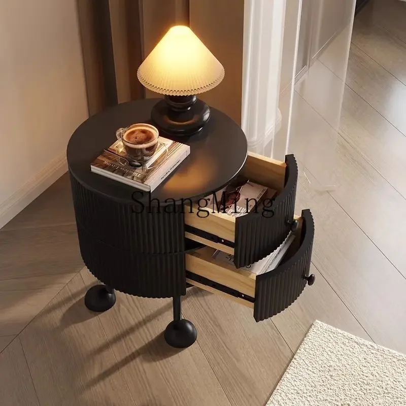

CL Light Luxury High-End Small Bedside Table for Master Bedroom, Creative Vintage Round Small Bedside Cabinet for Home Bedroom
