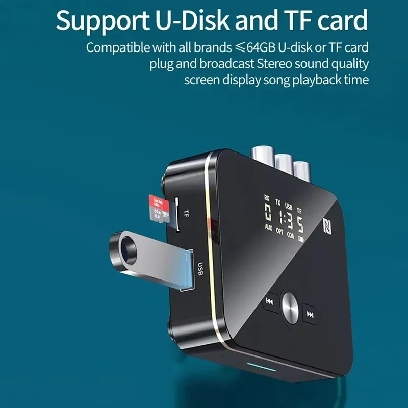 NFC Bluetooth 5.4 Pemancar Penerima AUX 3.5Mm Jack RCA Adaptor Audio Nirkabel Optik/Koaksial Remote Control untuk Kit TV Mobil