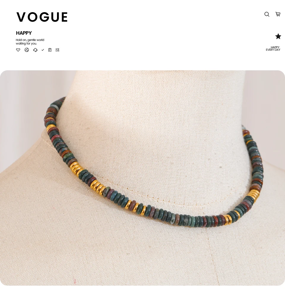 Yhpup Bunte Natursteinperlen, handgefertigte Kette, Y2K-Mode-Halskette für Frauen, Edelstahl, wasserdicht, Kragen, Schmuck, Geschenk – Detail 11