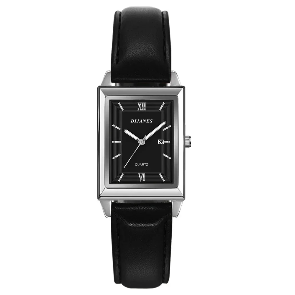 New Casual Leather Men\'s Watch Square Quartz Korean Student Calendar Watch Men Relojes Para Hombres Relogio Masculino(no Box)