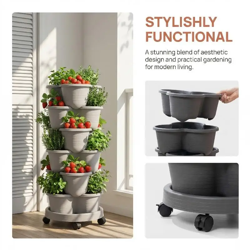 Stackable Multi Layer Vertical Planter Tower Plastic Flower Pot for Creative Balcony and Indoor Garden Display