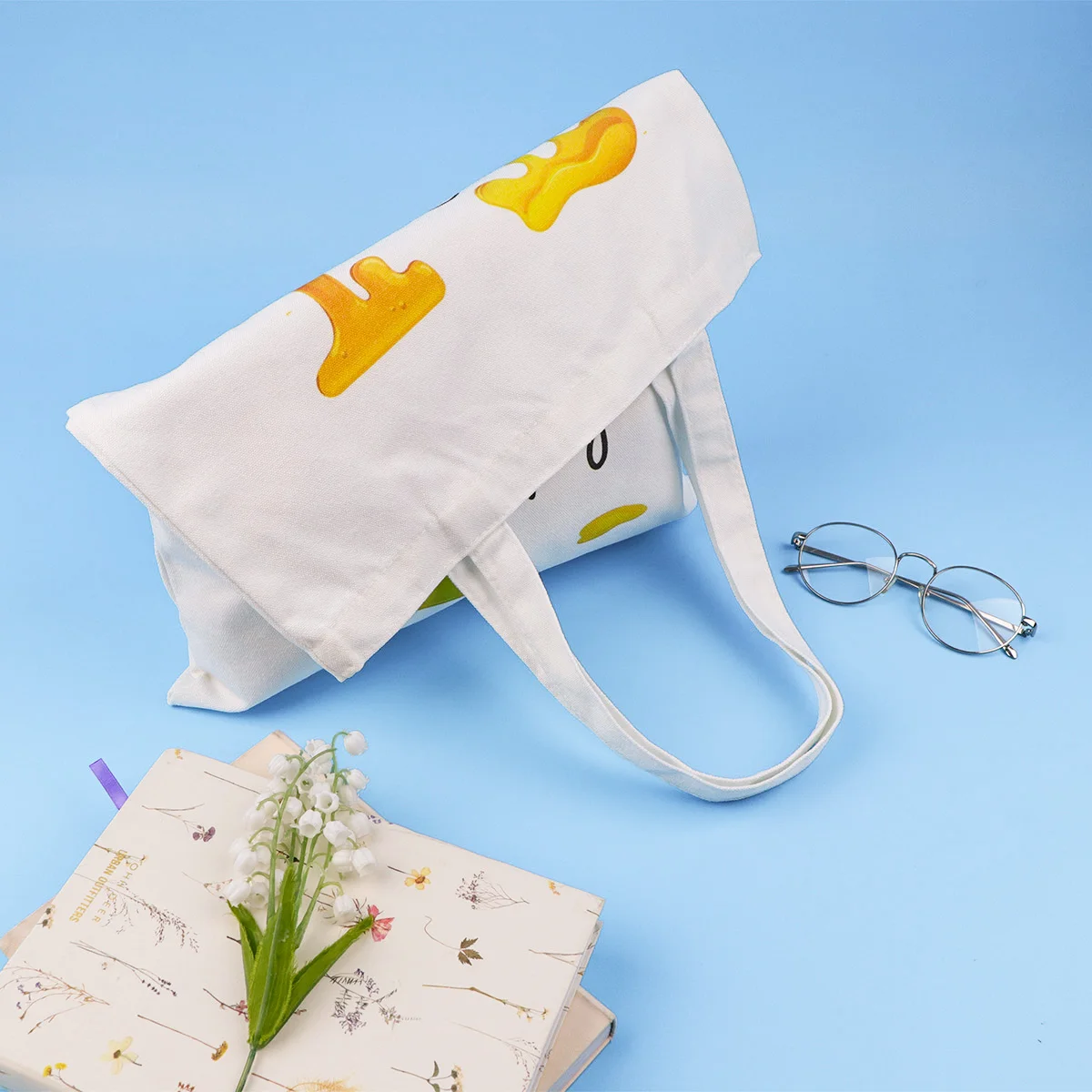 Happy Honey Bee Cartoon Soft Canvas Tote Bag Portable Office Work Daily Shopping Shoulder Handbag Fashion Pattern Gift