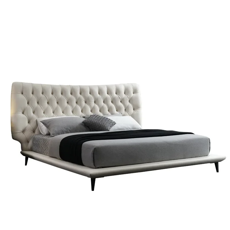 Modern top quality velvet fabric bedroom furniture Italy design Tufted High Headboard king size bed