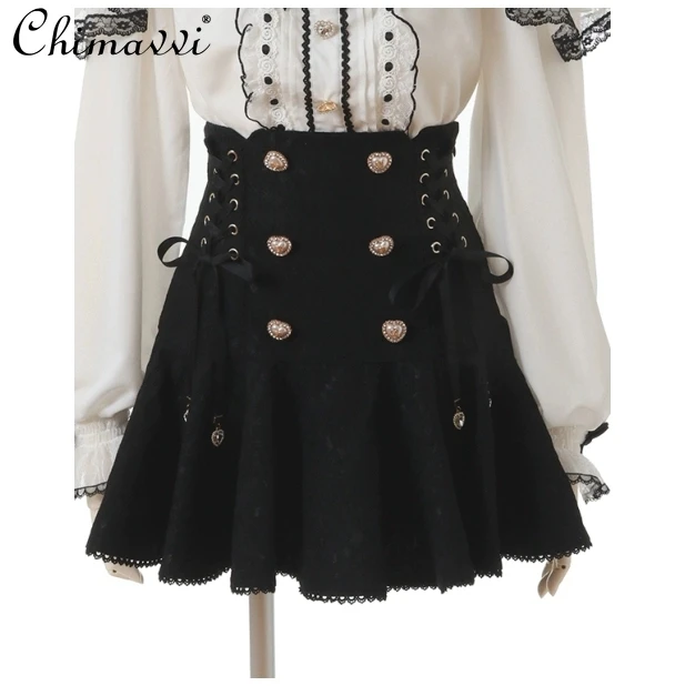 Japanese Liz Mine Lolita Sweet Skirt Girls Women 3D Lace Skirt Spring New Sweet Composite Double-Breasted Lace Bow Y2k Skirts