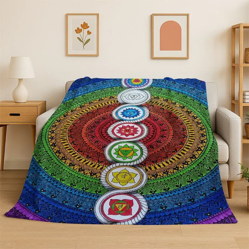Rainbow Chakra Yoga Mandala Meditation Flannel Blanket Soft Throw Blanket for Bedroom Living Room Bed Travel Camping Picnic Nap