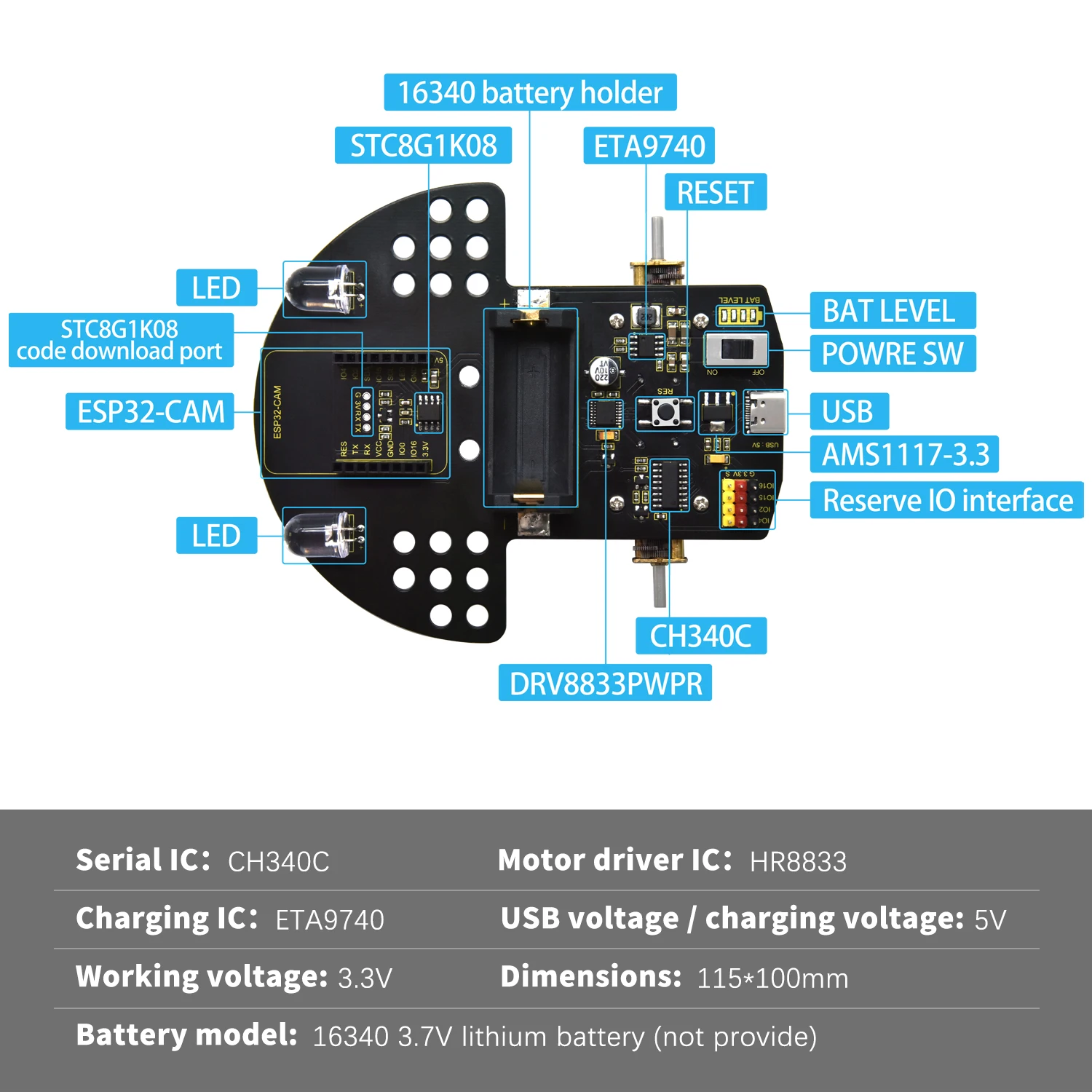 Keyestudio Vision Smart Car With Camera For Arduino ESP32-CAM Video Robot Car Based On ESP32-CAM Module And Wi-Fi Module DIY Kit